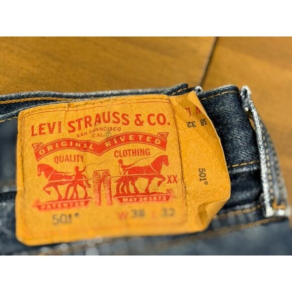 Men’s 501 XX Levi Strauss 38x32 Button Fly Dark Blue Jeans - Picture 2 of 5